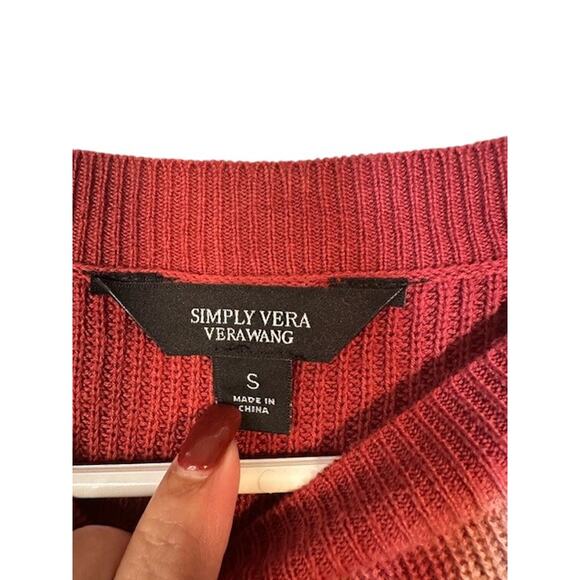 Simply Vera Red Tie Dye Boat Neck Long Cinched Sleeve Knit Sweater Women Sz S - Picture 6 of 7